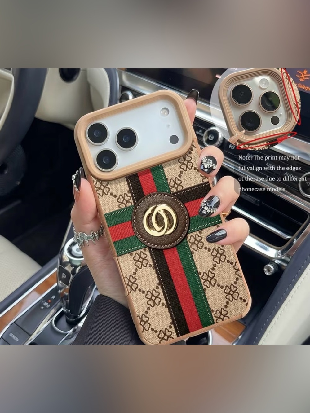 Beige & Green Phone Case with Gold Accent for all IPhones